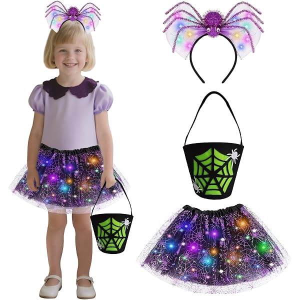 Beipegin LED-Spinnenkostüm Für Mädchen – Mit Leuchtendem Tüllrock & Spinnen-Haarreif Für Halloween Oder Karneval
