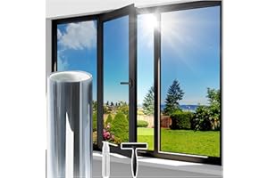 Lifetree One Way Clear Window Film Privacy: Heat Reflective Mirror Window Film for Glass Windows Daytime Anti Glare with Adhesive, UV Window Tint Film Sun Blocker for Home Office (Silver, 45 * 200cm)