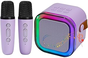 GENERIC Mini Karaoke Machine for Kids Adults with 2 Wireless Microphones, Portable Singing Machine for Ages 3,4,5,6,7,8,9,10,11,12+ Years Old Girl Birthday Gift, Karaoke Speaker, Family,Home Party (Purple)