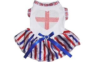 Petitebelle Rhinestone England Heart Puppy Dog Dress (White UK/Stripes, Small)