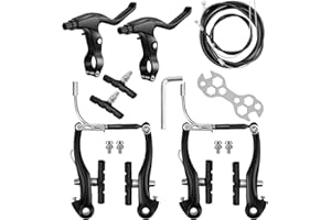 Luckwaii Bike Brakes Universal Complete Mountain Road Bike Brake Levers V Brake Set, Hydraulic Brakes Front Rear Cables Kit Set Includes Callipers, Levers, Cables & All Fixings Black