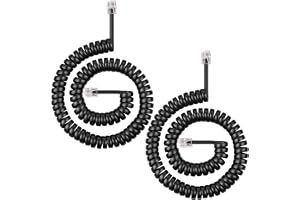 AOOSU Słuchawki telefoniczne, spiralny kabel do słuchawek RJ10, 2 sztuki, 3 m, kabel do słuchawek z wtyczką modułową 4P4C, do telefonów stacjonarnych, kompatybilny z NEC, Rolm, ITT, Tie itd.