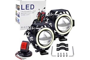 OURBEST 2x Motorcycle Headlights With Angel Eyes Lights U7 DRL Fog Driving Lamps for Cars Bike Boat ATV Front Spotlights Color Color with Switch