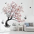 decalmile Large Blossom Tree Wall Decals Swan Flower Tree Wall Stickers Living Room Bedroom TV Background Wall Decor (Tree H: 140cm)