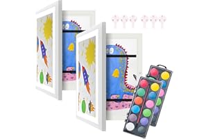 EUKEN - SET 2U. Marco dibujos infantiles A4, set acuarelas para niños de 12 colores de regalo, cuadro infantil para almacenar, almacenamiento 100-150 obras de arte para tus hijos. (2, Blanco)