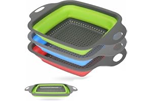 ADLAM Collapsible Colander Foldable Basket with Handle Square Washing Sieve Drainage Basket Food Strainer Drain Storage Basket for Draining Pasta Fruits Vegetables Kitchen Essentials Home Accessories (1Pc)