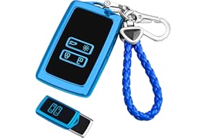 Delamiya Autoschlüssel Hülle, 4 Tasten Schutzhülle Schlüsselhülle Kompatibel mit Renault, TPU Silikon Autoschlüssel Schutzhülle, Renault Schlüsselhülle mit Schlüsselanhänger (Blue)