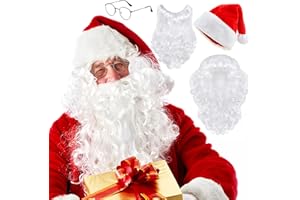 Purpledi Weihnachtsmann Bart Und Perücke Set, Stück Weihnachtsmann Kostüm Set,Mit Weihnachtsmann Perücke Nikolausbart Weihnachtsmütze Weihnachtsbrille,Verkleiden Als Nikolaus,Für Weihnachten Cosplay