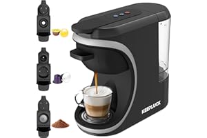 KEEPLUCK Cafetera Multifuncional Pequeña para Nespresso Original/Dolce Gusto Cápsulas y Café Molido Espresso, Volumen de Agua Programable, 1450W.