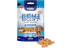 Frigera Semi-Moist Soft Treats Salmón y Arroz 165g – Snacks Blandas para Perros, Deliciosa Recompensa para el Entrenamiento y Entre Comidas, Sin Azúcares Añadidos, Producido en Bélgica