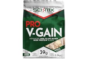 SCI-MX Pro-V Gain - 100% Vegan Vanilla Flavour Soy Protein Powder Isolate + B12 + Magnesium - Muscle Growth & Maintenance - Sugar Free, Non-GMO - 2.2KG (49 servings) 34g of protein per serving