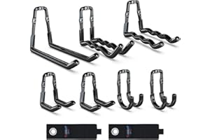 3-H Lot de 9 Crochet Mural Garage Monobloc en Acier Robuste, Charge 40kg, Rangement Outils Mural pour Echelle,Vélo,Tuyau,Pelle dans Jardin Garage, Multiple Taille
