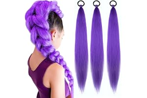 lomdung 3-delade lila hårförlängningar, flätade hårförlängningar, 26 tum | Hårförlängningar av syntetfiber, 3 x 50 g, för maskeradbaler, cosplay, halloween, jul, för kvinnor och tonåringar