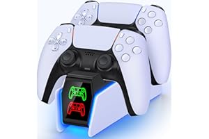 GAMSINGY Base Ricarica PS5, Caricatore Controller PS5 con Ricarica Rapida Di 2 Ore/Luce RGB/Indicatore LED, Caricatore Joystick PS5 per Controller Dualsense Wireless/Edge