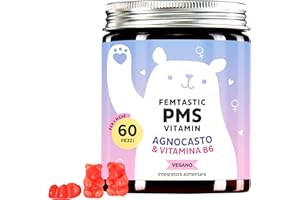 Femtastic PMS Vitamin - con 30mg di Agnocasto per dose, Vitamina B6, Melissa, Dong Quai - 60 pezzi (1 mese) -Vegano - Bears with Benefits