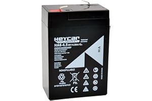 HEYCAR - Batería de Plomo AGM para aplicaciones estacionarias. 6V / 4,5Ah. Capacidad de descarga 68A 0,76 Kg. 70 x 48 x 101 mm