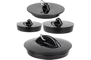 ‎YOUR DAY MATE Universal Stöpsel Set, 4 Pack mit Allen Größen, in Schwarz, PVC Ablauf Stopfen für 1 1/2" - 1 3/4" - 2 Zoll Ventilabfluss, Abflussstöpsel Waschbecken, Waschbeckenstöpsel, Badewannenstöpsel Haushalt