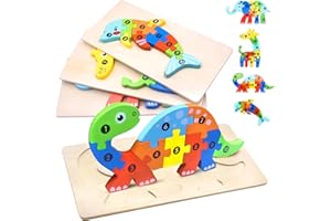 HOVIBU 4 Piezas Puzzle Madera para 1 2 3 Años, Rompecabezas de Animales Montessori Juguete, Puzzles de Madera Educativos, Regalos de Cumpleaños de Navidad para 1 2 3 Años Niños Niñas