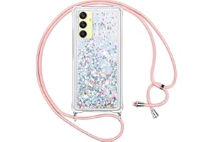 Vauki Funda para Samsung Galaxy A25 5G con Cuerda,Transparente Silicona Glitter Liquida Colgar Colgante Cristal Suave Carcasa,Brillante Arena Movediza con Cordón Case para Samsung A25,Silver