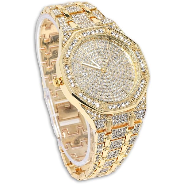 Orologio Uomo Halukakah Iced Out Con Diamanti E Numeri Romani - Placcato Platino E Oro Bianco (Cinturino 24 Cm)