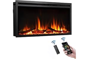 FLAMME 33"/84cm Castello Slim Frame Recessed Media Wall Inset Electric Fireplace with Multi Flame Colours 750W/1500W