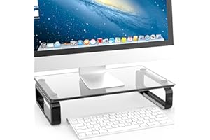 Hemudu Supporto Monitor Scrivania, Rialzo Monitor Altezza Regolabile, Porta PC Portatile per Laptop/Computer/Xbox One, con Vetro Temperato e Gambe in Metallo, 38X24X5cm, Peso Max 40kg, Nero HD02T-001P