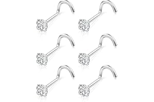 Chriscoco 6 Pezzi Piercing Naso Titanio G23 Piercing Naso Forma L Vite Piercing Naso Brillantino 3mm Cubico Zirconi Orecchini Naso Nostril Piercing 18G 20G Piercing Naso Argento Oro