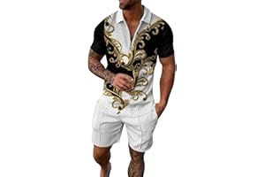Gyaimxfu Completi Sportivi Uomo Estivi Hawaiian Tuta Sportiva da Uomo Tuta da Fitness Polo Zipper Flip Collar Camicia a Maniche Corte e Pantaloncini Tuta da Ginnastica Uomo per Jogging Fitness