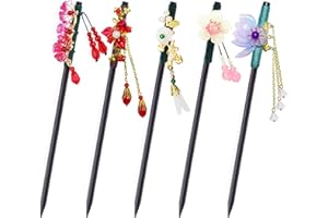 Saijer Bâtonnets De Cheveux,5 PCS Bâtons De Cheveux En Bois Pique À Cheveux Chignon En Bois Bâton De Cheveux Décoration Robe Chinoise Cheveux Baguettes De Cheveux Fleur pour Cheveux Accessoire 5 Style