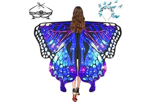 SUNLISKY Schmetterling Kostüm Damen Flügel Schmetterlingsflügel Erwachsene Mädchen Faschingskostüme Damen Umhang Verkleidung Schmetterlings Kostüm Zubehör 3 Set mit Schmetterling Haarreif Gesichtsmaske