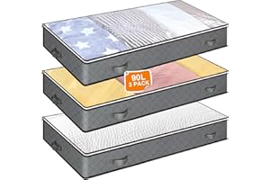 HolyElks 3 Stück Unterbettkommode 90L, Unterbett Aufbewahrungsbox mit Sichtfenster, Faltbare Aufbewahrungstasche ​Kleideraufbewahrung, 4 Haltegriffen, für Bettdecken Kleidung Bettzeug Decken Kissen