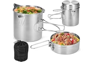 Lixada Tazza per acqua in acciaio inox, 750 ml, con manici pieghevoli e coperchio, da appendere, con vapore, per campeggio, escursioni, cucina, picnic