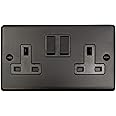 Matt Black Double Socket (Black Switch) - CFB10B : Amazon.co.uk: DIY ...