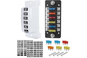Chelhead Blocs de fusibles mono-rangée à 6 voies pour bateaux marins avec couvercle étanche, 6 circuits avec barre négative.Tableau de fusibles à lame pour automobiles compatible avec véhicules