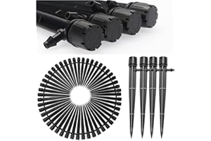 50 Piezas Gotero de Riego, VooGenzek 360-Grado 8-Agujero Aspersore de Riego Ajustables, Cabezas de Riego para Goteo Goteros con Conectore de Púas & Estaca Microtubo Piqueta, para Tubo 4/7 mm, Negro