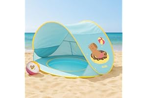 Chillife Strandmuschel Pop up Set I Tragbares Strandzelt mit UV Schutz und Windschutz Strand I Wasserball, Integrierter Sandkasten, Pool I Aufbewahrungstaschen, Reißverschluss Fenster für 2 Personen