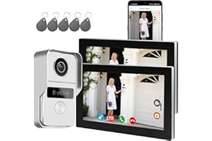 HONMIDATEK Smart Phone 2 Wired Video Doorbell Intercom System, 7 Inch Touch Screen with Night Vision Support Remote Unlock, Dual-Way Intercom for Villa House Office Apartment with 1-Camera and 2-Monitor