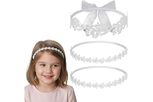 KFHENSOMR 3 Stück Weiß Baby Haarband Mädchen Stirnband Baby Mädchen mit Weiß Blumenmuster Nylon Weiches Elastisches Stirnband für Neugeborene und Kleinkinder Perfekt für Taufe Fotoshooting und Alltag