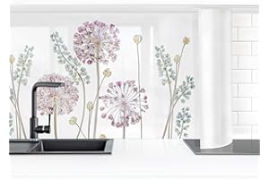 Bilderwelten Küchenrückwand Folie Glänzend 60x50 cm Allium Illustration I Spritzschutz Fliesenspiegel Küche-Rückwand Motiv Klebefolie