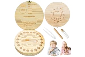 FIVEMILEBRO Milchzahndose, zahnbox holz milchzähne box, zahnbox für milchzähne junge & mädchen mit display funktion souvenir box, aufbewahrungsbox für baby-zähne baby geschenke zur geburt (Zahn Motiv)