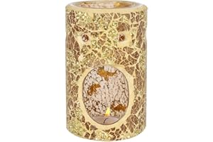 Tech Island Wax Melt Burner, Gold Crackle Glass Design Oil Burner, Round Tea light, for Room Décor, Ornaments, Made with Glass (Pillar)