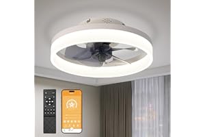 MOSSCO Silencieux Ventilateur Plafond 50 cm, Ventilateur de Plafond avec Telecommande, 6 Vitesses et vent Réversible，LED Dimmable, 3 Températures de Couleur en Option