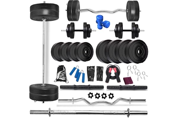 Bodyfit 30Kg Weight Plates,5ft straight n 3ft curl rod, 2 Dumble rods, home gym equipment dumbbell gym set.