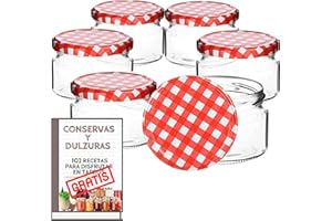 Awiku 6 Tarros Pequeños de Cristal de 140 ml con Tapa de Rosca Hermética + Ebook de 102 Recetas - Tarritos para Postres, Mermelada, Yogur, Salsas - Incluye Etiquetas