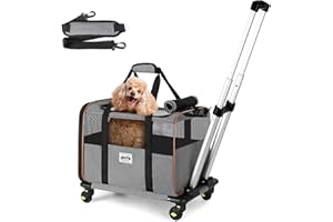 Lekeinchi Faltbare Transportbox Katze Hund mit Rollen, Katzen Transportboxen Anwendbares Flugzeug, 2 in 1 Transporttasche mit Einstellbar Schultergurt, Belüftete - Stabile Katzenbox, Grau
