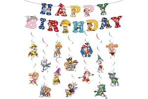 d 16PCS Paw Dog Geburtstag Dekoration, Paw Dog Bunting Girlande und hängende Dekoration, Happy Birthday Banner Dekorationen, Gute zum Geburtstag Banner Dekorationen, Thema für Kinder Geburtstag Party
