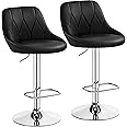 Yaheetech Modern Bar Stools Set of 2 Height Adjustable Swivel Bar Chair with Backrest Chrome Footrest for Breakfast Bar Counter Home Kitchen Black