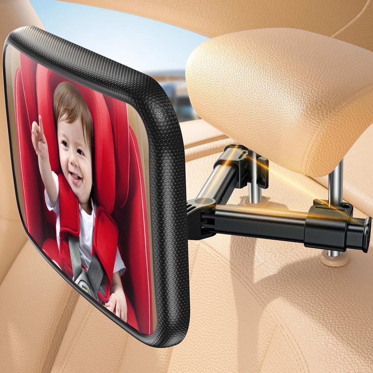 Lamicall Espejo retrovisor para niños – [2025 gancho triangular] 100% irrompible, rotación 360° y 45° inclinable, con 175° visión clara, espejo coche bebé asiento trasero súper estable
