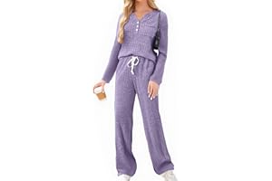 SCBFDI Pyjama Femme Hiver Ensemble Femme Pantalon et Haut, Pyjama Manches Longues Gala Sympa 2 Pieces Haut Vêtement D'Intérieur Drawstring Fit Deux Pieces Uni
