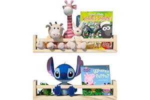 SENYH Classic Nursery Shelves, Set of 2 Natural Wood Floating Book Shelves for Kids Room, Wall Shelves for Bathroom Decor, Kitchen Spice Rack, Book Shelf Organizer for Baby Nursery Décor (16.5Lx4W)